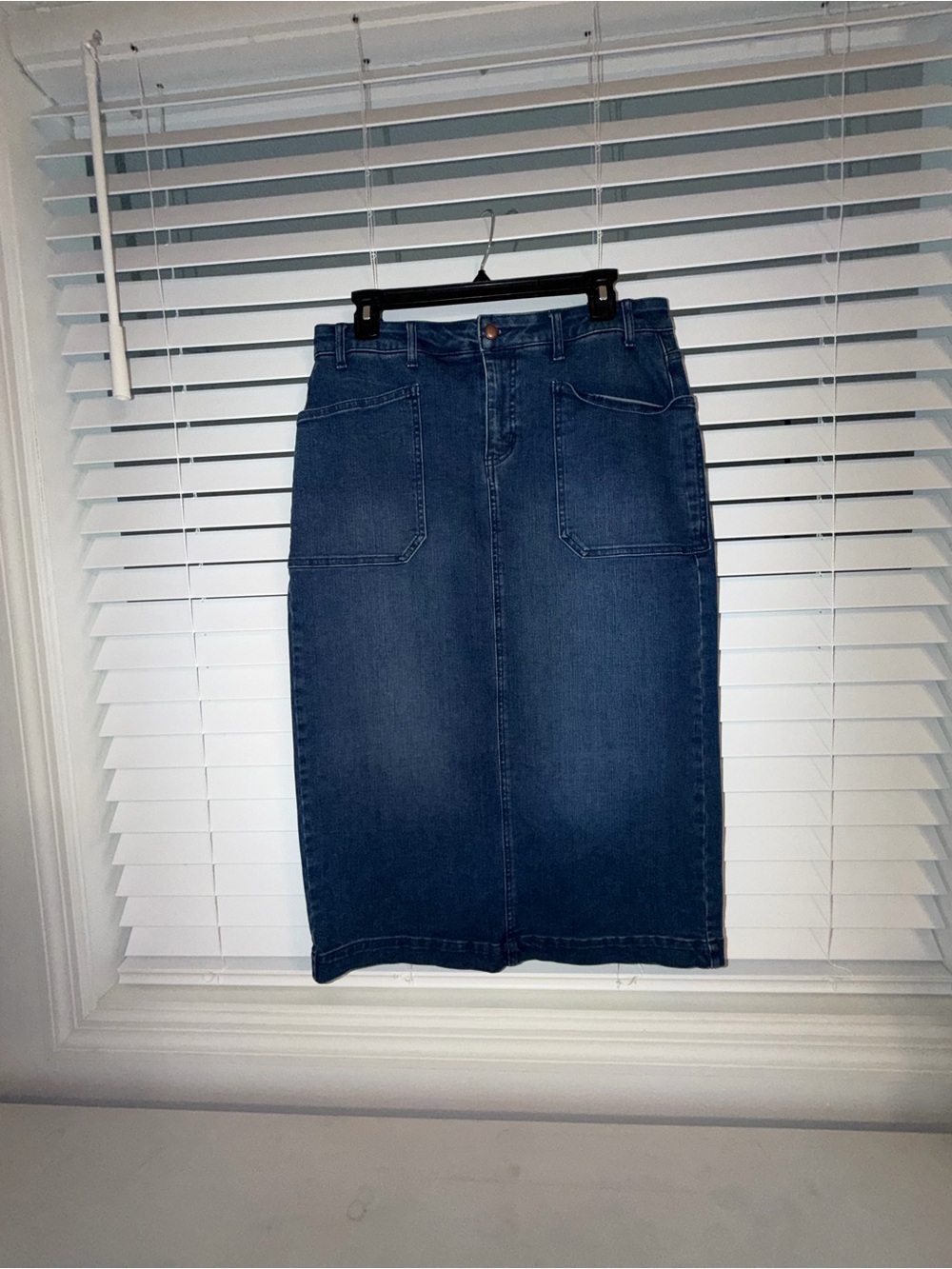 Mason & Belle Denim Midi Skirt Front Slit Louna Blue Womens sz 10